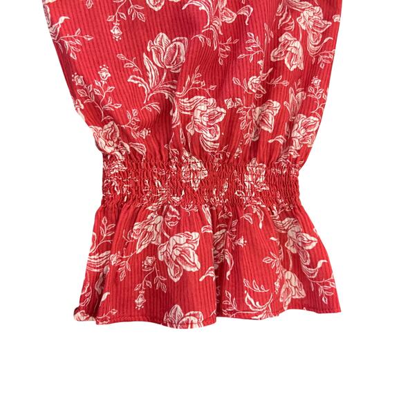Lauren Ralph Lauren Red Floral Smocked Waist Ruffle V-Neck Blouse - SIZE XL - Picture 7 of 9